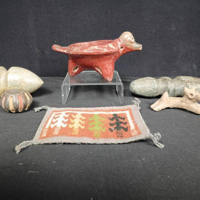 Vintage Primitive Stone & Clay Artifacts – Carvings, Tools & Miniature Rug