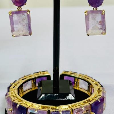 Hassan Bounkit Bronze Amethyst Bracelet & Earring 