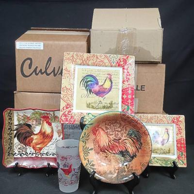 Mixed Rooster Kitchenware: Certified International Plates & Bowls, Culver Frosted Glassware
