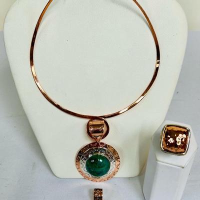 Jay King Copper Hoop Necklace w/2 925 Pendants, 925 Ring