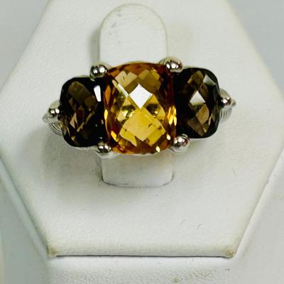 JUDITH RIPKA Citrine & Smoky Quartz Sterling Ring, Size 6.75
