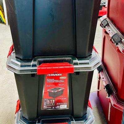 (3) Black 20-Gallon Husky Storage Containers