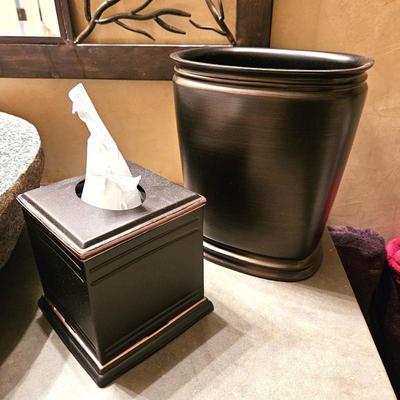  Elegant Black Tissue Box Holder and Waste Bin Set - Home Decor - Stylish Bath Accessories
