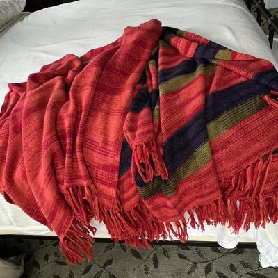 Two Vibrant Multi-Color Striped Throw Blankets - Soft Baby Alpaca Blend-