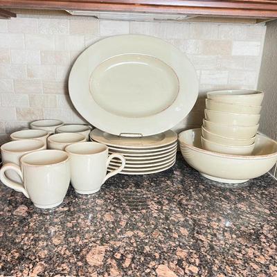  Ceramic Dinnerware Set- Made for Bloomingdale's - Glazed Beige Ceramic with Vintage Distressed Look