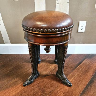 Whimsical Victorian Boot Leg Stool – Leather Top Accent Seat Vintage-Style Furniture