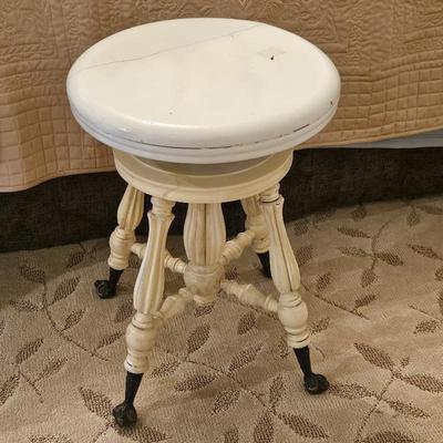 charming milk stool with white wooden top & cast iron legs
