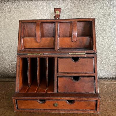  Leather Portable Desk- Storage Box Organizer with Multiple Compartments and Drawers