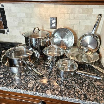 Set of Wolfgang Puck's Cafe Collection Solid 18/10 Stainless Steel Pots and Pans