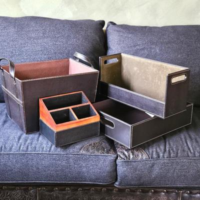  Assorted Home Storage Boxes and Remote Caddy in Leather-Look Style