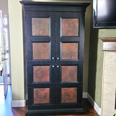 Liz Claiborne Home Armoire Cabinet – Black Wood Finish with Embossed Copper Panels – 79”H x 41”W x 22”D