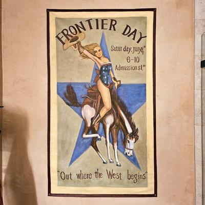 Vintage-Look Frontier Day Rodeo Painting on Canvas Wall Art Decor Cowboy Western Collectible - 30" x 52"