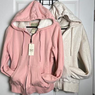  Women's Green Tea Faux Fur Hoodie Set - Light Pink & Cream - Size L