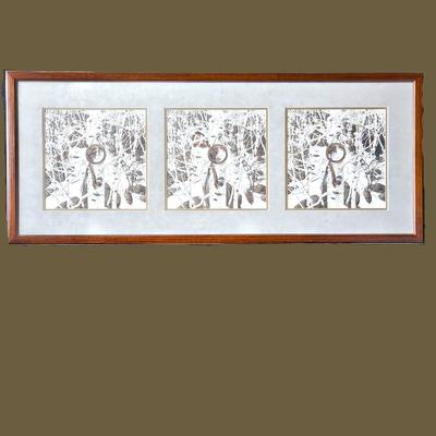  Bev Doolittle “Two More Indian Horses” Signed & Numbered 4865/48000 – Framed Triptych Art Print 49x20.5