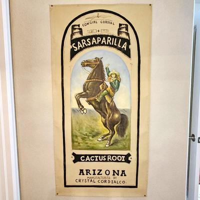 Vintage Look Sarsaparilla Cactus Root Advertising Painting on Canvas Crystal Cordial Arizona - 30" x 60"
