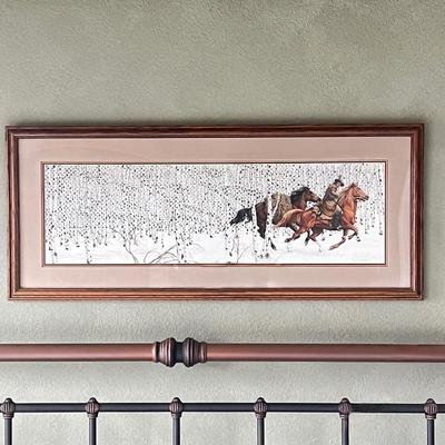  Framed Bev Doolittle ‘Sacred Ground’ Horse Artwork 48x20 -Signed Limited Edition Lithograph 