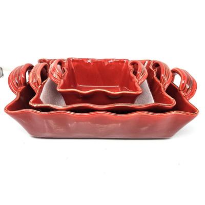 Ceramic Red Casserole Dishes Set of 3 Nesting Made in Italy - Like-New Condition