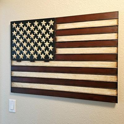 Uttermost Brand Metal American Flag Wall Art - Vintage-Look Decor 26" x 36"