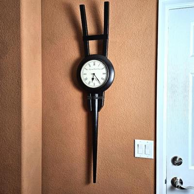 Vintage 4ft Imperial Clock Works Wall Clock – Black Wood & Metal, Roman Numerals