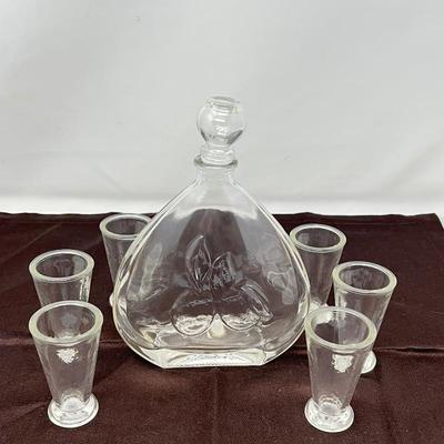 Limoncello Decanter Glass Bottle With Six Cordial Liqueur Glasses - Lemon and Leaf Motif - From NapaStyle