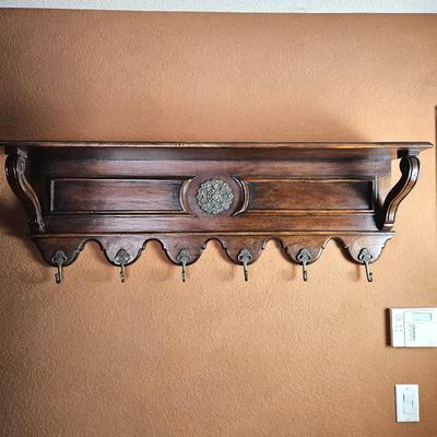  Restoration Hardware Western Coat & Hat Rack w/ Shelf – 48"x16" Wood & Brass Hooks Rustic Vintage