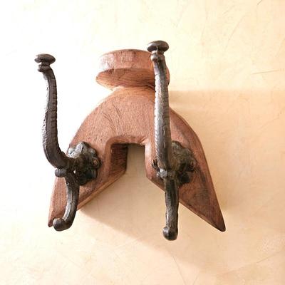 - Handcrafted Wooden Saddle Horn Robe Hook with Metal Accents, Rustic Home Decor