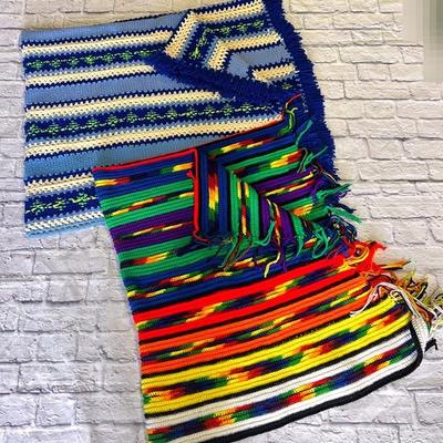 Shades of Blue & Rainbow Crocheted Blankets