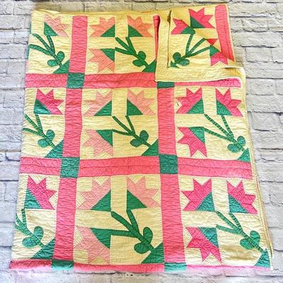Vintage Pink & White Tulip Quilt