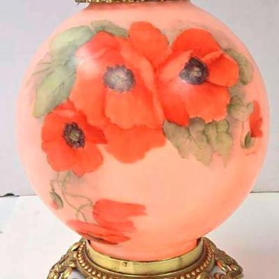 Handpainted Brass Globe Lamp by "Liz Johnson"