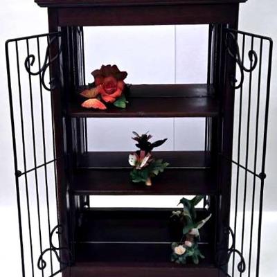 Wooden Curio Cabinet and Ceramic Decor