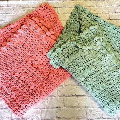 Pink & Blue Shell Stitched Crocheted Blankets