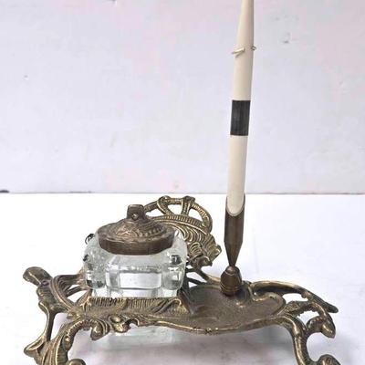 "Teleflora" Brass Inkwell and Pen