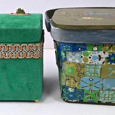 Vintage Green Velvet & Wood Wicker Box Purses