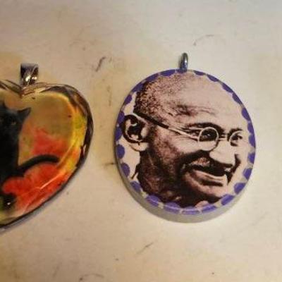 Bradford Exchange B6 Vintage Black Cat Pendant, Vintage Art Deco Lady Face Head Brooch Plus