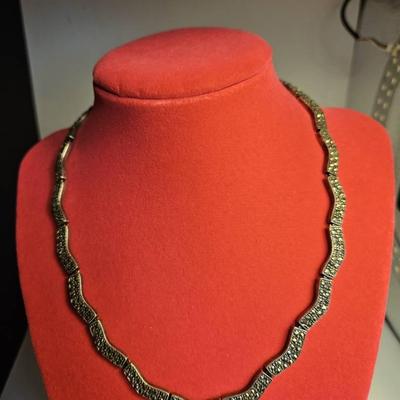 Vintage Sterling Silver Marcasite Necklace Art Deco