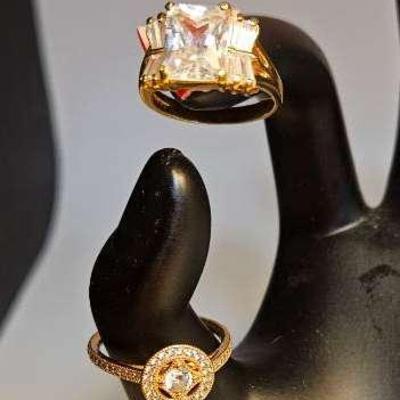 18k Gold Electroplate CZ And Spinels, Goldtone Ring With CZs In A Circle 