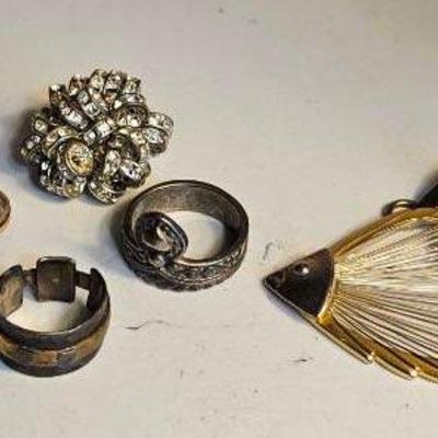 Best Fish Pendant With Gold Overlay Plus 4 Fashion Rings
