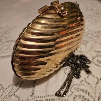 Vintage Hard Case Clutch Clam Shoulder Evening Bag