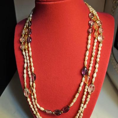 Freshwater Pearl Necklace With Gemstones