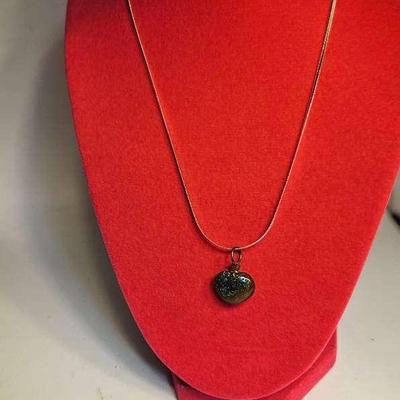 Vintage Carved Scarab Bead, Sterling Silver Chain With Ocean Jasper Heart Pendant