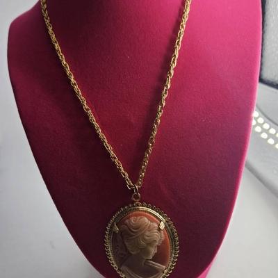 Round Framed Cameo Goldtone Chain Necklace 