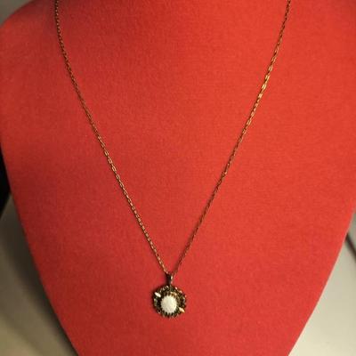 14k Gold Electroplate Necklace With An Opal Stone Pendant 