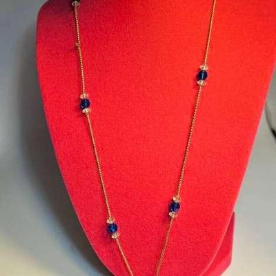 Vintage Blue Glass Aurora Necklace With Large Pendant 