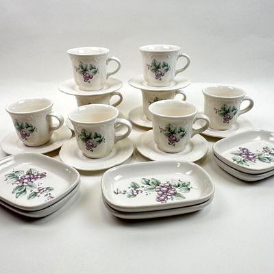 Sale Photo Thumbnail #52: Vintage Pfaltzgraff "Grapevine" Cup & Saucer Sets and Small Plates