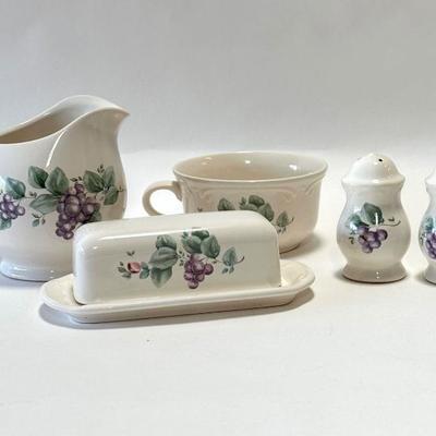 Sale Photo Thumbnail #46: Vintage Pfaltzgraff "Grapevine" Butterdish, Shaker Set, Creamer & Cup