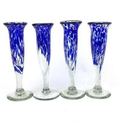 Sale Photo Thumbnail #58: Hand Blown Art Glass Champagne Flutes - Set of 4
