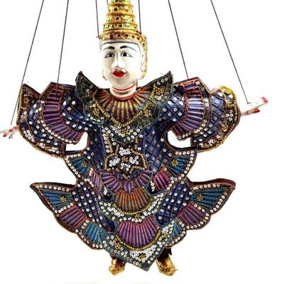 Sale Photo Thumbnail #81: Vintage String Puppet Traditional Burmese Yoke Thé - Intricate Sequin Detailing, Handmade Myanmar Southeast Asia
