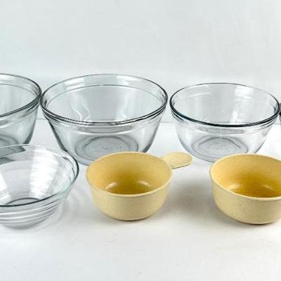 Sale Photo Thumbnail #39: Set of 4 Anchor Hocking Glass Mixing Bowls (3 sizes), Bormoli Ribbed Glass Serving Bowl & 2 Small Club Bowls