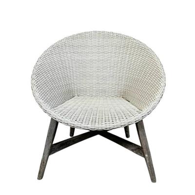 Sale Photo Thumbnail #36: White Resin Wicker Outdoor Chair with Metal Frame & Wood Legs