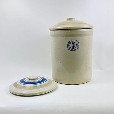 Sale Photo Thumbnail #40: Antique Stoneware Crock with 2 Tops